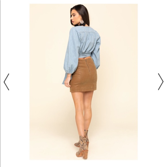NWT FREE PEOPLE CHESTNUT LEATHER MINI SKIRT - Picture 7 of 7